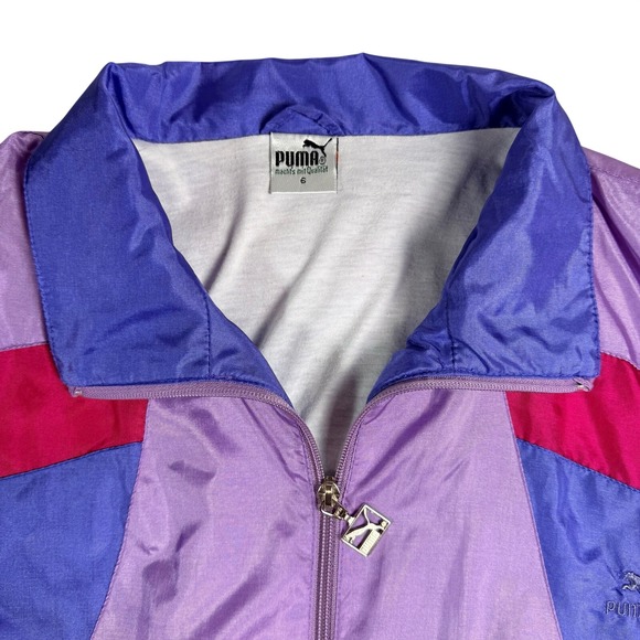 Puma Track Jacket Colorblock Purple Pink Blue 80s 90s Vintage Women's Size 6 - Picture 5 of 16
